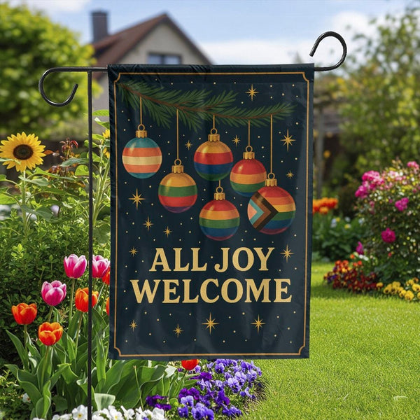 Pride Christmas Ornaments Garden Flag, All Joy Welcome Garden Flag, Inclusive Rainbow Yard Flag, Holiday Lawn Banner, Christm