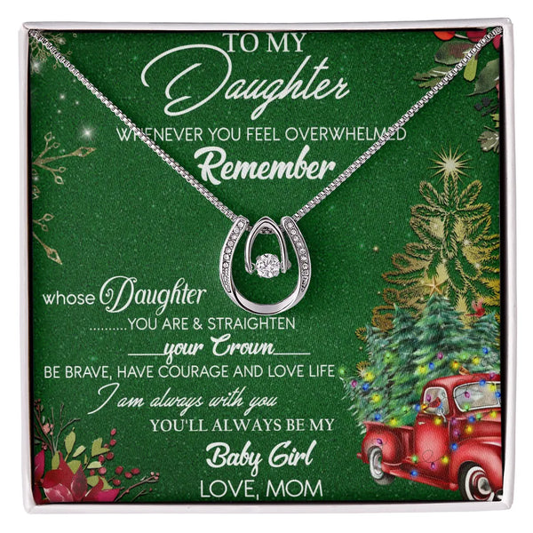 Horseshoe Dancing Cubic Zirconia Pendant, To My Daughter Necklace, Lucky Horseshoe Jewelry, Christmas Birthday Present for Da