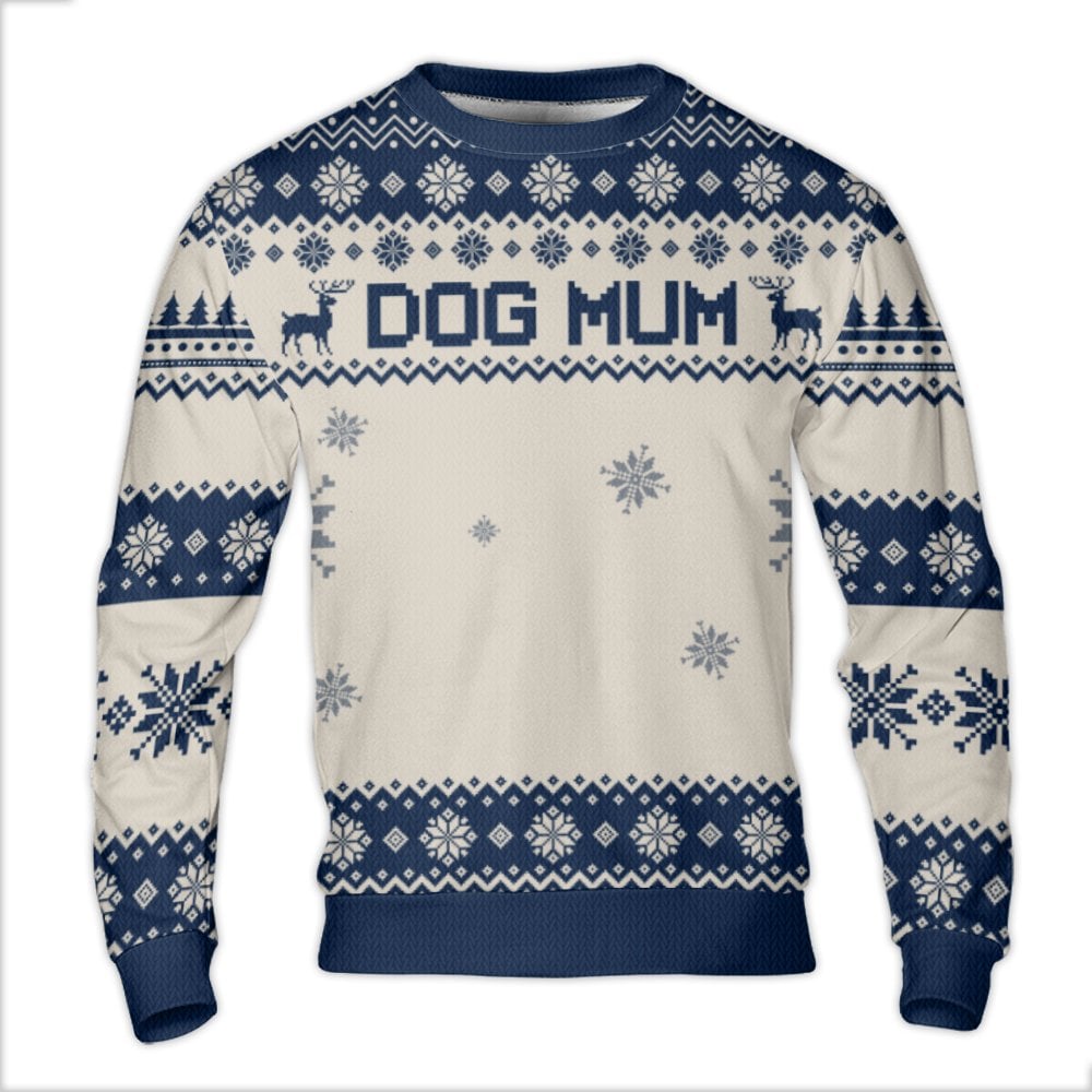 Reindeer Snowflake Holiday Sweater, Dog Mum Ugly Christmas Sweater, Nordic Dog Mom Sweatshirt, Adorable Xmas Crewneck Sweater
