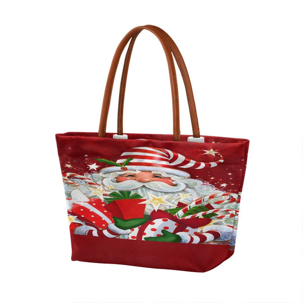Christmas Candy Cane Holiday Handbag, Vintage Santa Claus Tote Bag, Festive Winter Shoulder Bag, Christmas Shopper Present fo