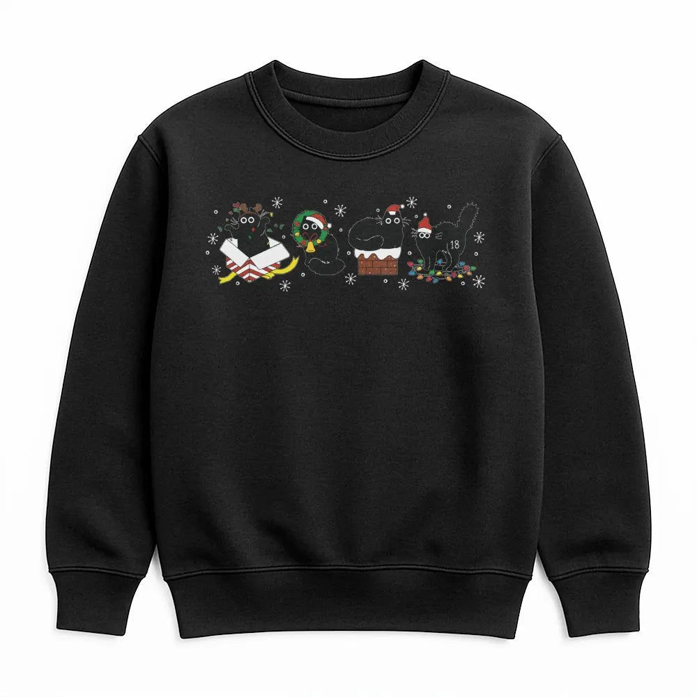 Black Kittens Holiday Crewneck, Humorous Christmas Cat Sweatshirt, Adorable Xmas Cat Lover Sweater, Festive Winter Sweatshirt