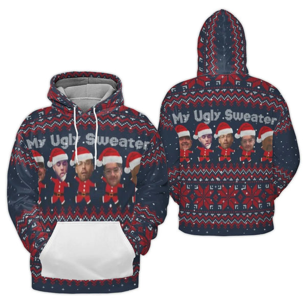 Personalized Ugly Sweater Hoodie, Custom Face Christmas Hoodie, Custom Photo Xmas Hoodie, Holiday Graphic Pullover, Humorous 