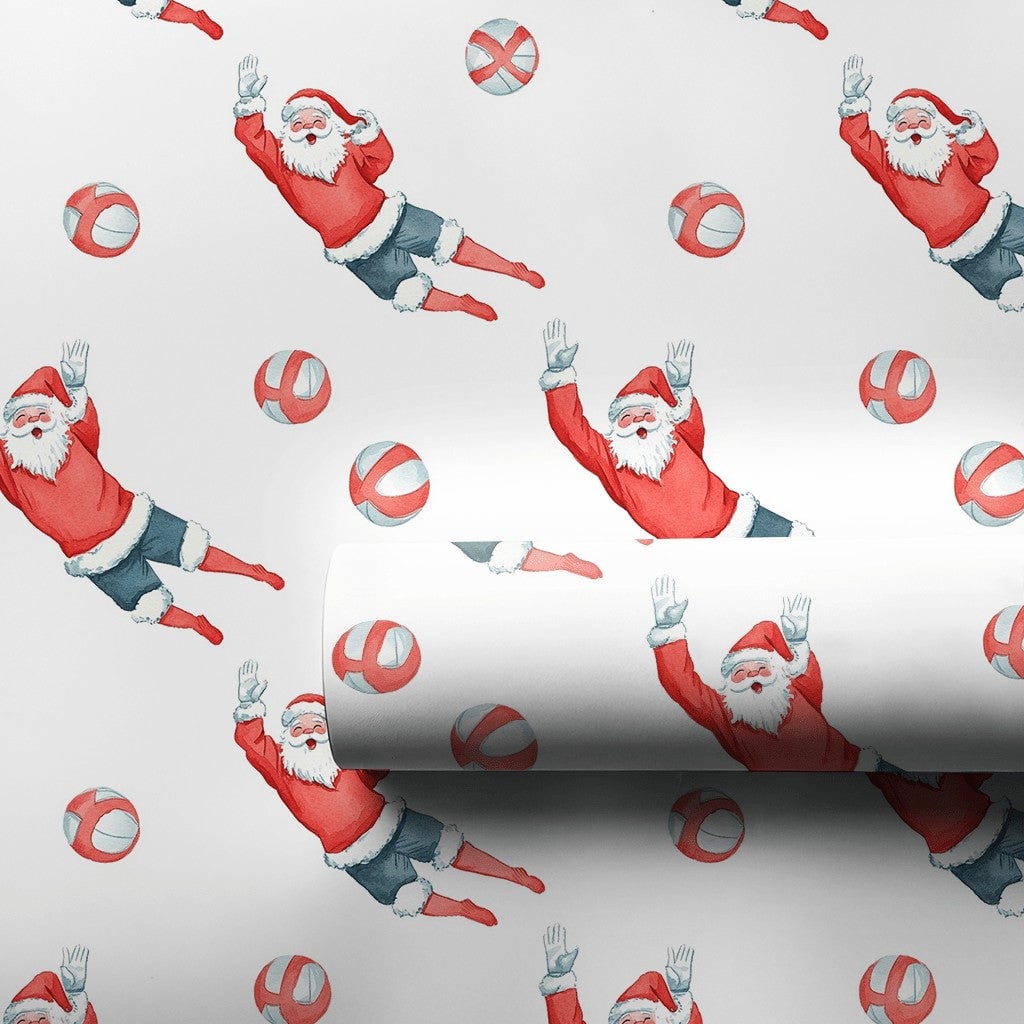 Athletic Sports Santa Gift Wrap, Volleyball Santa Wrapping Paper, Humorous Volleyball Player Present Wrap, Christmas Volleyba