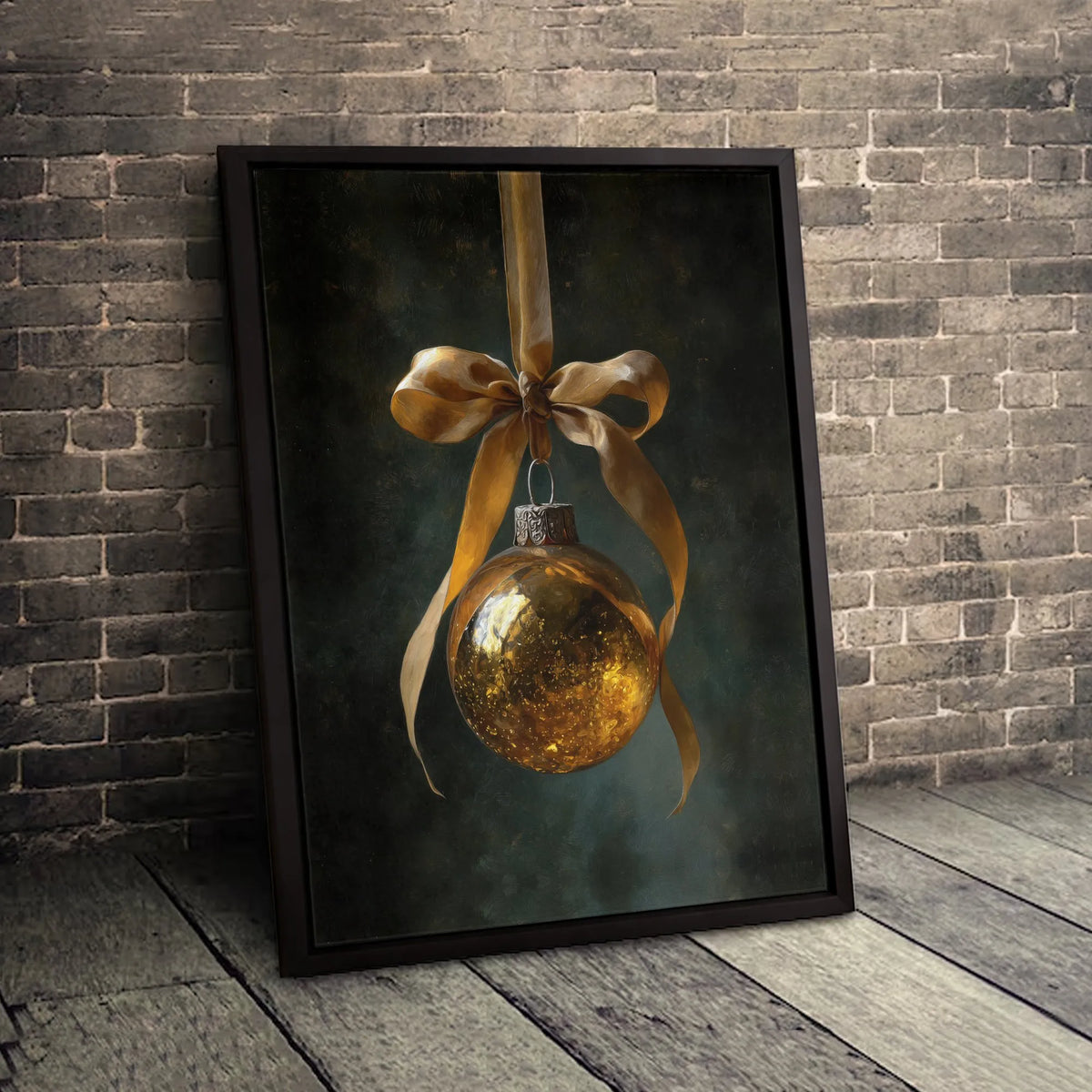 Elegant Holiday Bauble Canvas Print, Gold Christmas Ornament Wall Art, Seasonal Xmas Canvas Art, Winter Canvas Decor, Holiday
