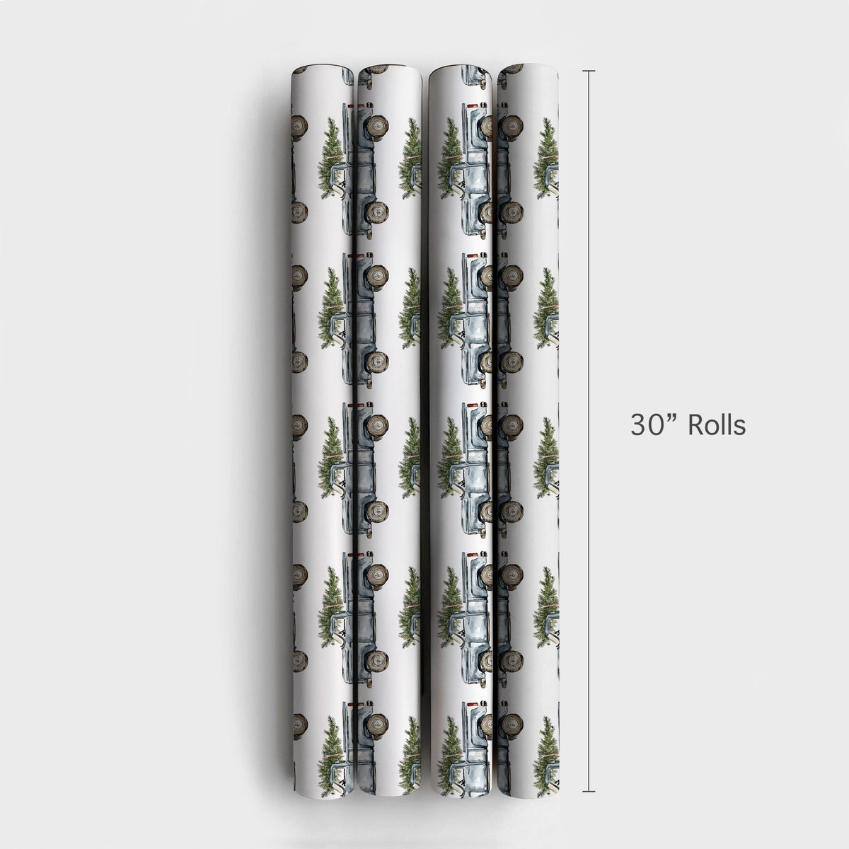 Farmhouse Tree Holiday Wrapping Paper, Vintage Blue Truck Christmas Wrapping Paper, Watercolor Rustic Xmas Gift Wrap, Winter 
