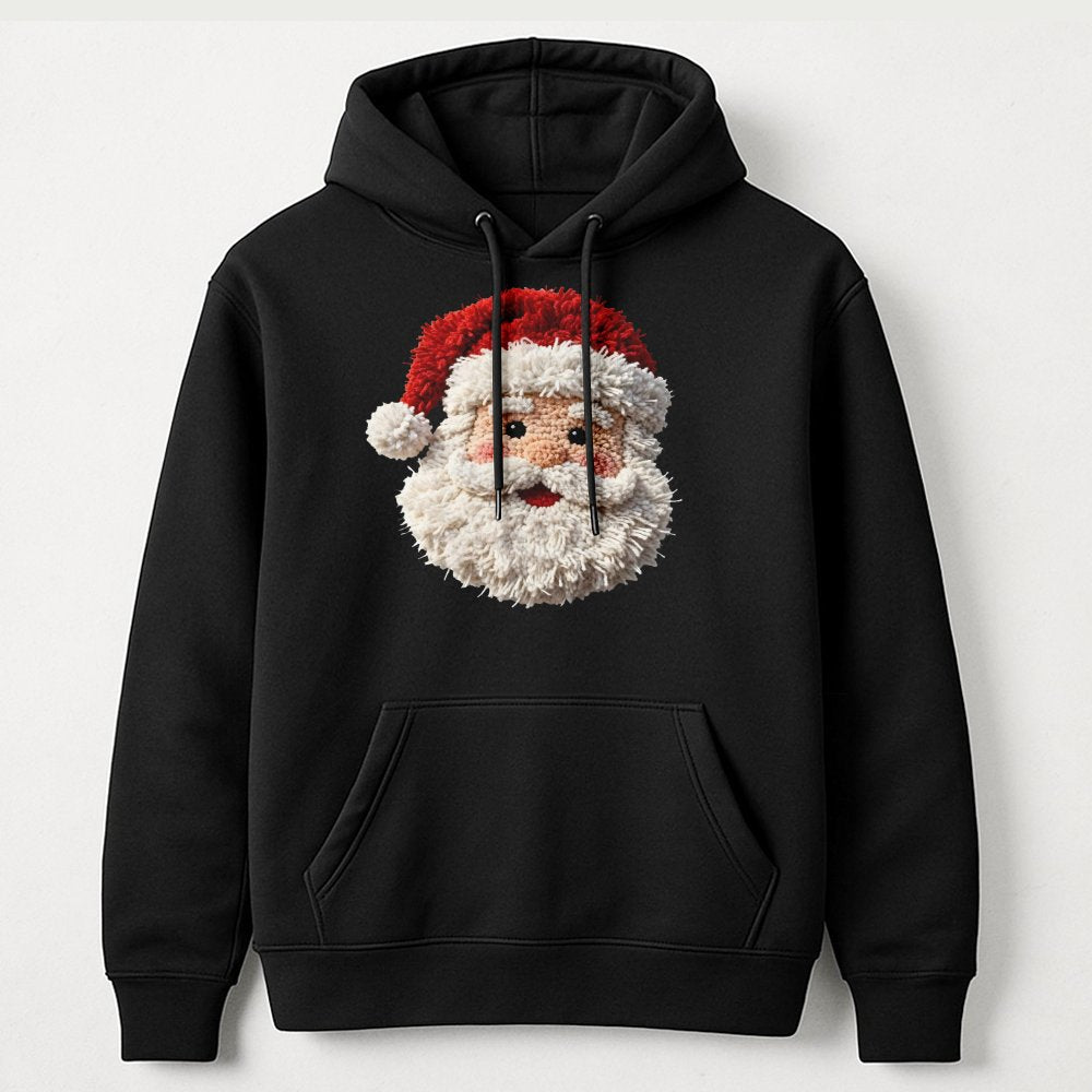Faux Yarn Crochet Christmas Hoodie, Punch Needle Santa Hoodie, Vintage Santa Claus Hooded Sweatshirt, Comfy Holiday Pullover 