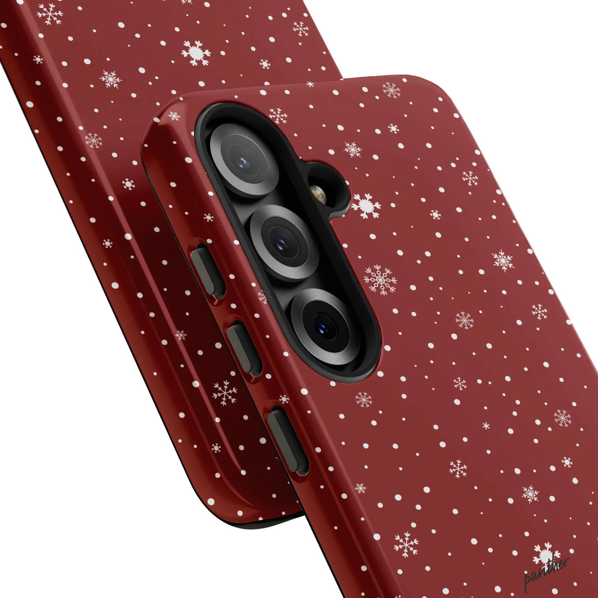 Christmas Snow Pattern Samsung Galaxy Case, Red Snowflake Polka Dot Phone Case, Dual-Layer Festive Tough Phone Cover, Holiday