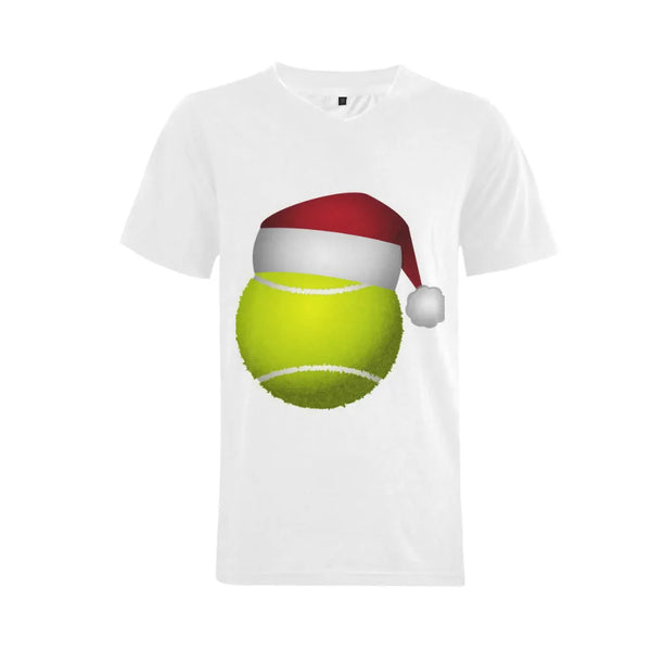 Christmas Tennis V-Neck T-Shirt, Santa Hat Tennis Ball V-Neck Shirt, Big and Tall Holiday Tennis Tee, Tennis Player Xmas Spor