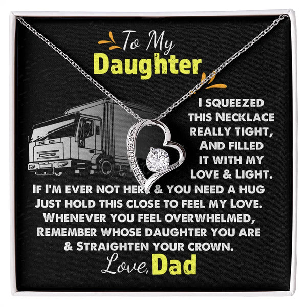 Trucker Dad Heart Pendant Necklace, To My Daughter Necklace, Forever Love Daughter Jewelry, Christmas Birthday Present Neckla