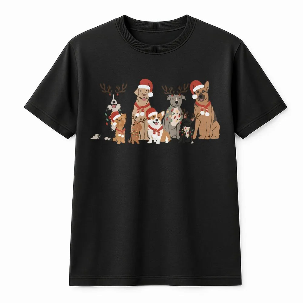 Santa Hat Puppies Holiday Shirt, Christmas Dogs T-Shirt, Adorable Holiday Dog Graphic Tee, Humorous Xmas Puppy Shirt, Dog Lov