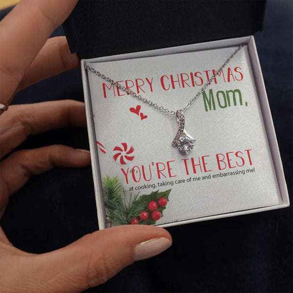 Cubic Zirconia Ribbon Pendant, Mom Christmas Ribbon Necklace, 14k White Gold Ribbon Necklace, Thoughtful Mother Holiday Jewel