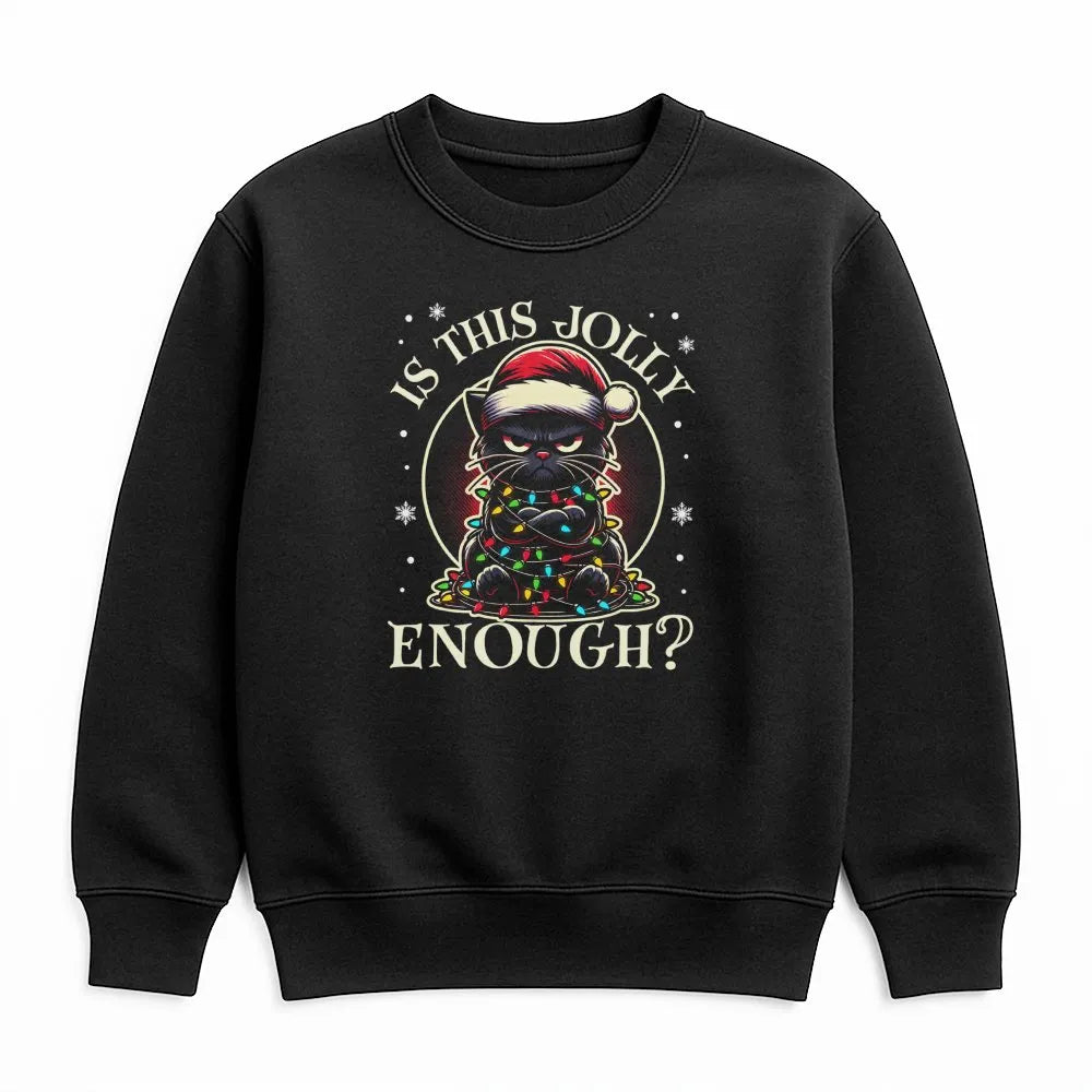 Grumpy Kitty Holiday Crewneck, Black Cat Christmas Sweatshirt, Is This Jolly Enough Sweater, Xmas Cat Lover Pullover, Festive