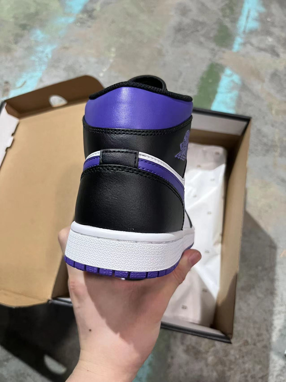 Mid Top Sneakers, White Black Purple Colorway, Lace Up Design, Casual Gift for Sneaker Fans