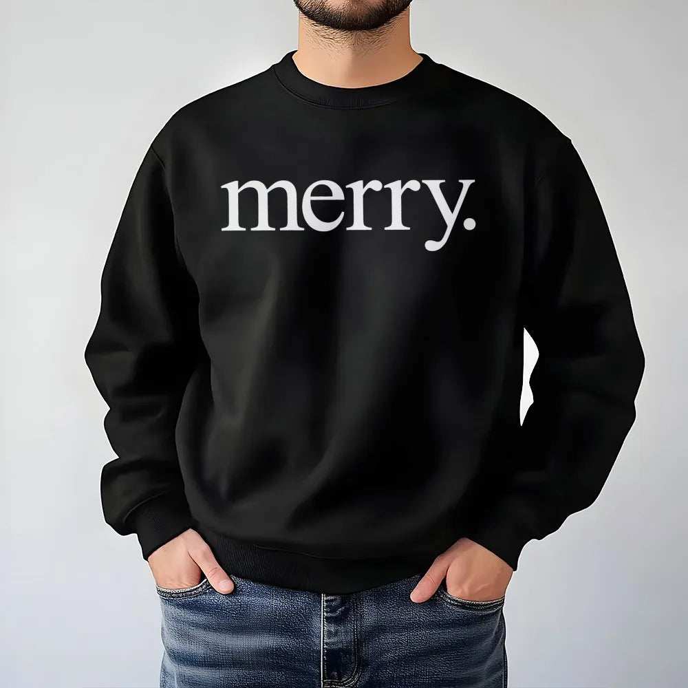 Minimalist Holiday Typography Crewneck, Merry Christmas Sweatshirt, Comfy Festive Winter Pullover, Christmas Season Graphic S