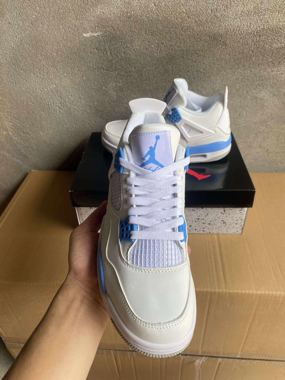 Mid Top Sneakers, White Blue Colorway, Lace Up Design, Casual Gift for Sneaker Fans
