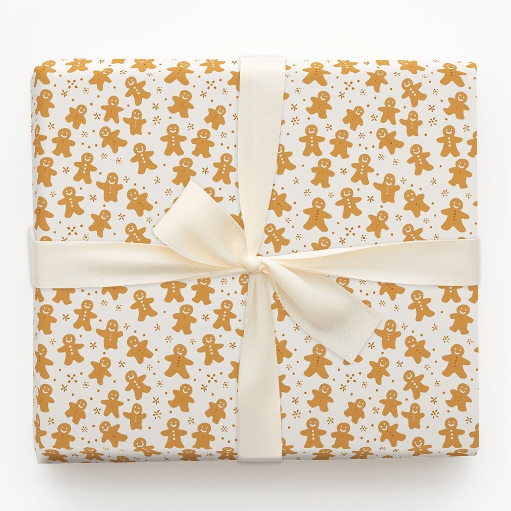 Holiday Cookie Pattern Gift Wrap Paper, Gingerbread Man Christmas Wrapping Paper, Adorable Winter Holiday Present Paper, Xmas