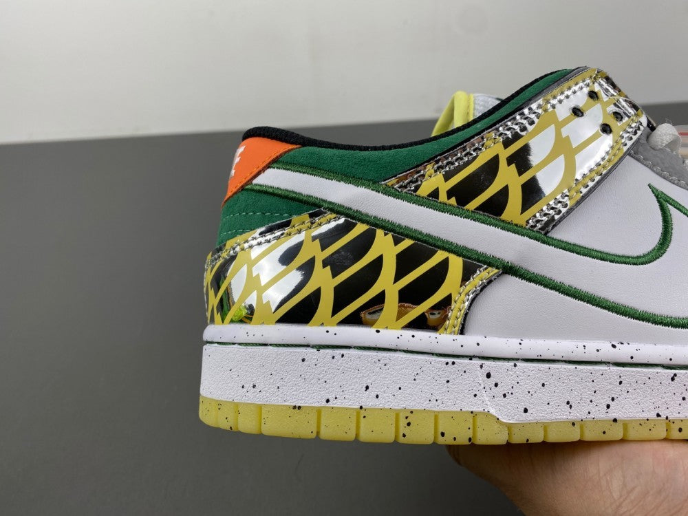 Low Top Sneakers, White Black Green Silver Colorway, Metallic Finish, Lace Up Design, Casual Gift for Sneaker Fans