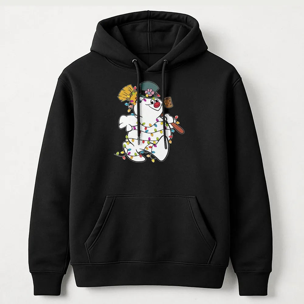Festive Light Up Winter Snowman Hoodie, Christmas Snowman Hoodie, Retro Holiday Party Graphic Sweatshirt, Comfy Adorable Xmas