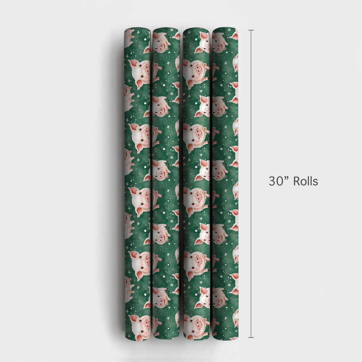 Adorable Watercolor Piglet Gift Wrap, Winter Pig Christmas Wrapping Paper, Dark Green Animal Wrapping Paper, Whimsical Holida