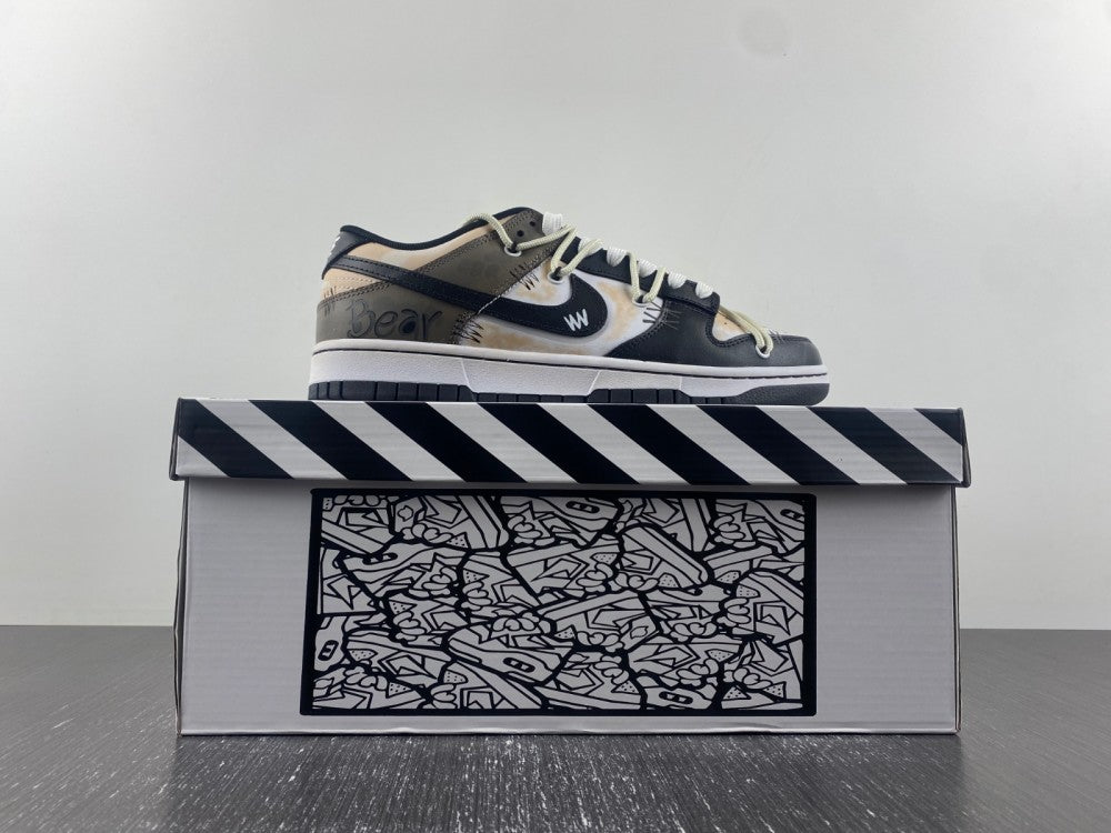 Low Top Sneakers, White Black Brown Colorway, Lace Up Design, Casual Gift for Sneaker Fans