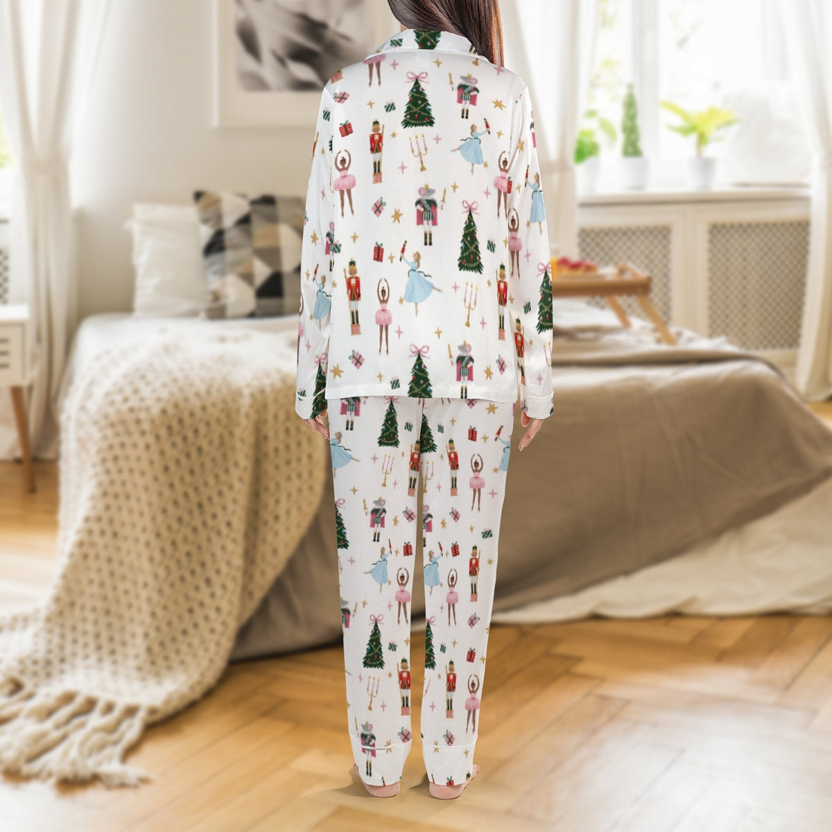 Festive Ballet Christmas Satin Pjs, Nutcracker Pajama Set, Winter Holiday Sleepwear, Silky Christmas Pajamas, Womens Holiday 