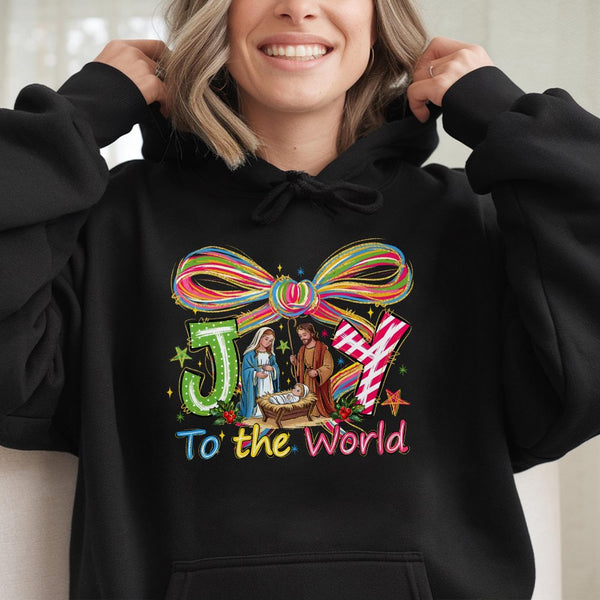 Preppy Christian Nativity Scene Sweatshirt, Joy to the World Hoodie, Religious Christmas Pullover, Holy Night Xmas Hooded Top