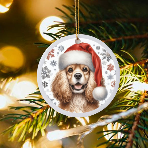 Adorable Santa Hat Dog Ceramic Ornament, Cocker Spaniel Christmas Ornament, Festive Puppy Holiday Ornament, Pet Lover Xmas Tr