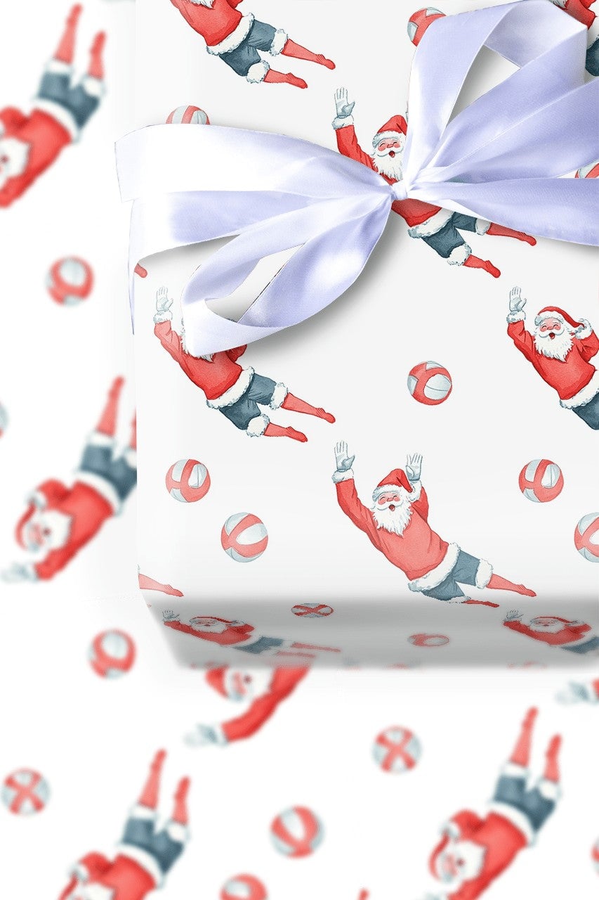Athletic Sports Santa Gift Wrap, Volleyball Santa Wrapping Paper, Humorous Volleyball Player Present Wrap, Christmas Volleyba