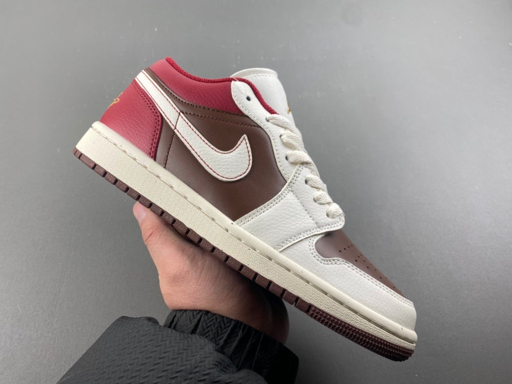 Low Top Sneakers, Burgundy White Brown Colorway, Lace Up Design, Casual Gift for Sneaker Fans