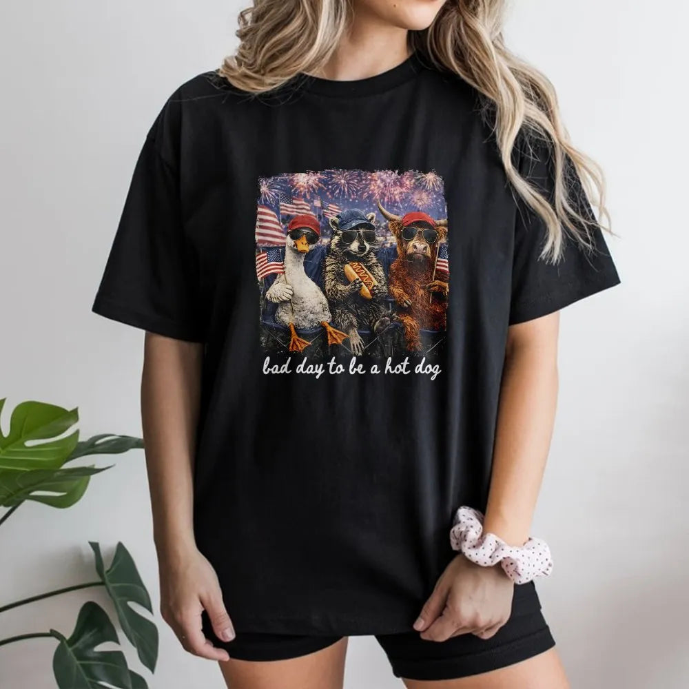 Funny 4th of July T-Shirt | Bad Day To Be a Hot Dog Graphic | Cozy Cotton Blend | Unisex Patriotic Party Gift