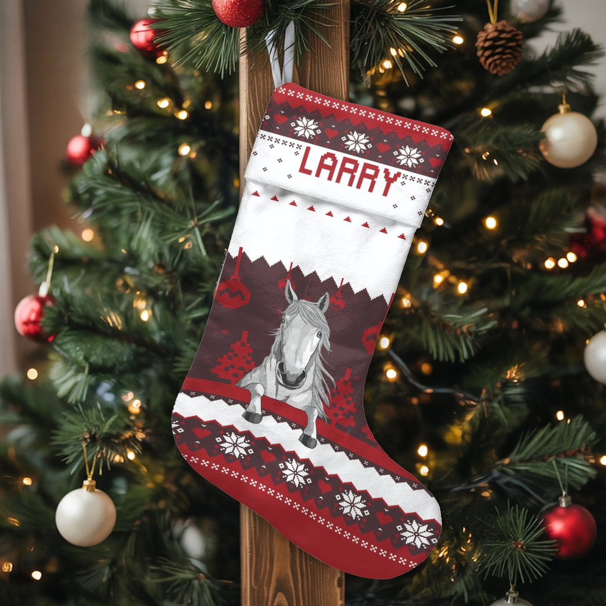 Custom Name Holiday Stocking, Personalized Horse Christmas Stocking, Equestrian Pet Christmas Stocking, Horse Lover Xmas Deco