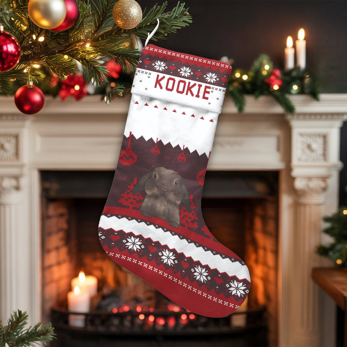 Custom Bunny Christmas Stocking, Personalized Lop-Eared Rabbit Christmas Stocking, Adorable Pet Holiday Stocking, Animal Love