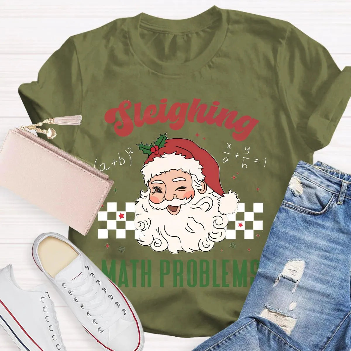 Humorous Math Teacher Holiday Graphic Tee, Sleighing Math Problems Christmas Shirt, Festive STEM Christmas T-Shirt, Winter Ma