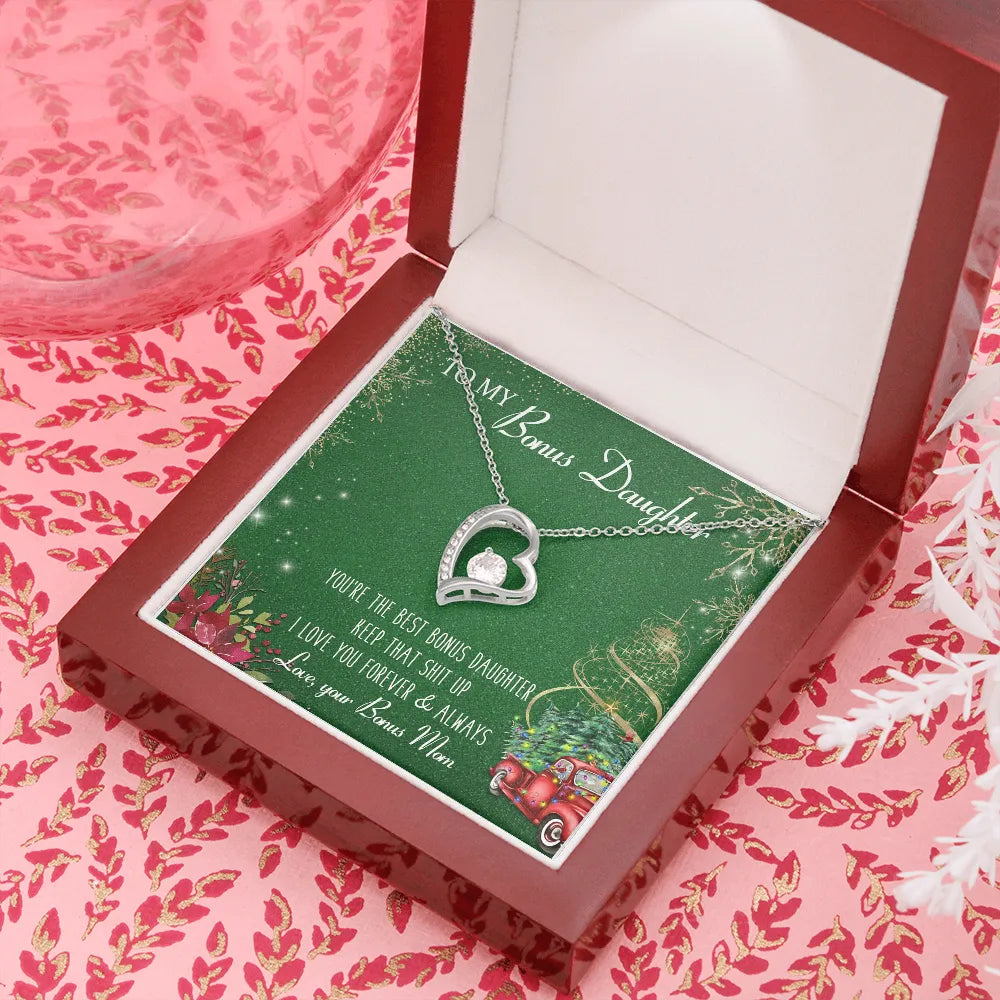 Stepdaughter Heart Necklace, Bonus Daughter Necklace, Forever Love Pendant Necklace, Cubic Zirconia Jewelry Present, Christma