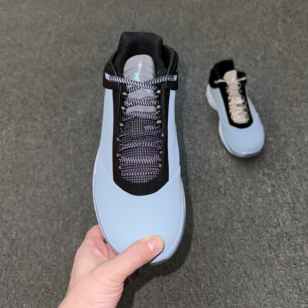Low Top Basketball Shoes, Blue Black Gray Colorway, Suede Footwear, Lace Up Design, Casual Gift for Shoe Lovers
