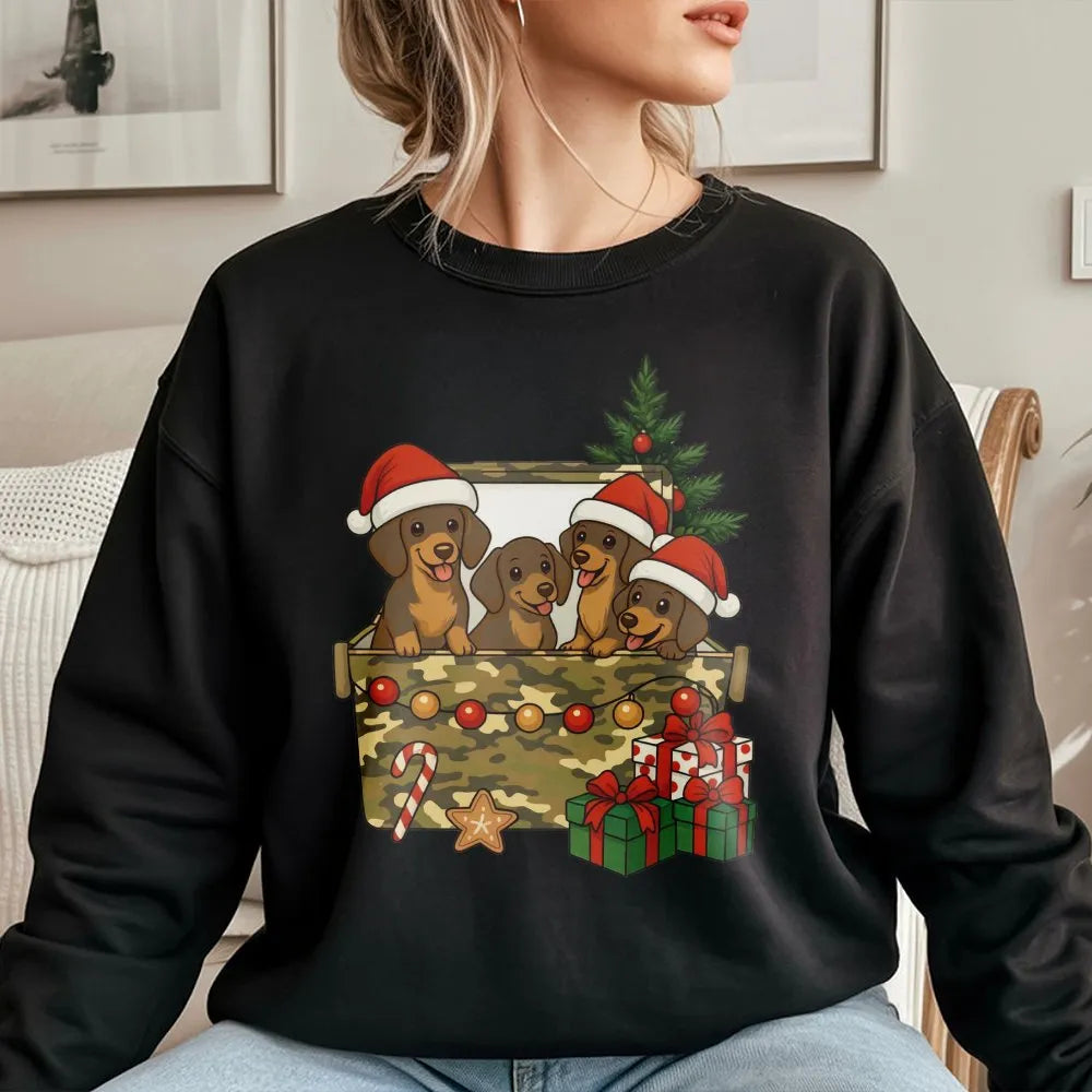 Wiener Dog Holiday Sweatshirt, Dachshund Christmas Sweatshirt, Doxie Puppy Xmas Crewneck, Adorable Dog Lover Sweater, Christm