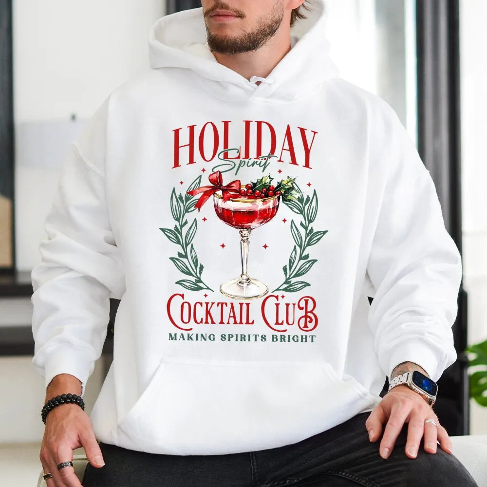Festive Drink Bartender Hooded Sweatshirt, Holiday Cocktail Christmas Hoodie, Comfy Winter Drinking Pullover, Xmas Party Appa