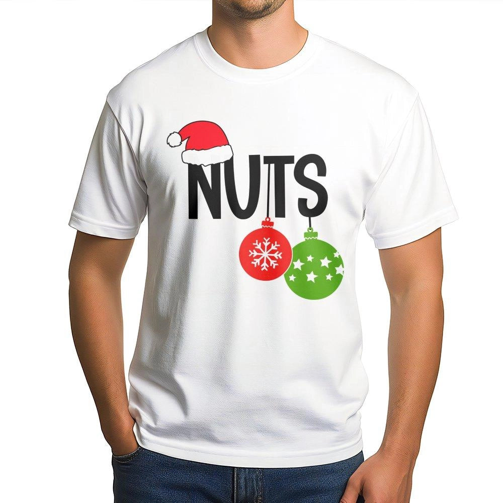 Humorous Holiday Couple Matching Ornament Shirt, Christmas Nuts T-Shirt, Retro Dirty Santa Joke Graphic Tee, Adult Xmas Humor