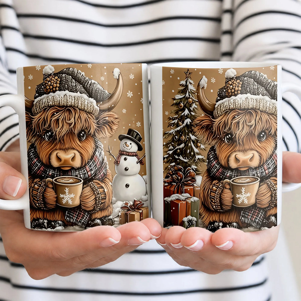 Festive Winter Coffee Mug, Highland Cow Christmas Mug, Highland Cow Holiday Ceramic Mug, Adorable Cow Xmas Coffee Cup, Animal
