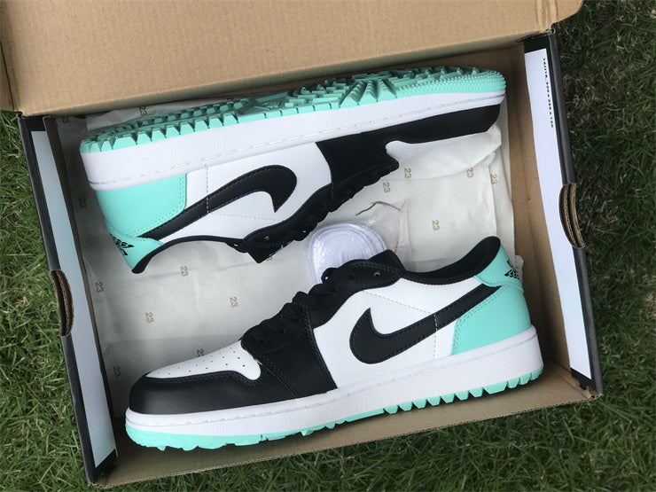 Low Top Golf Shoes, White Black Green Colorway, Lace Up Design, Casual Gift for Shoe Lovers