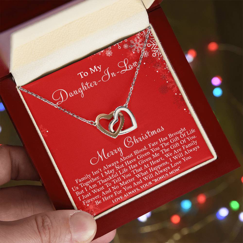 CZ Heart Pendant, Daughter-in-Law Interlocking Hearts Necklace, Surgical Steel Necklace, Bonus Daughter Christmas Birthday Je