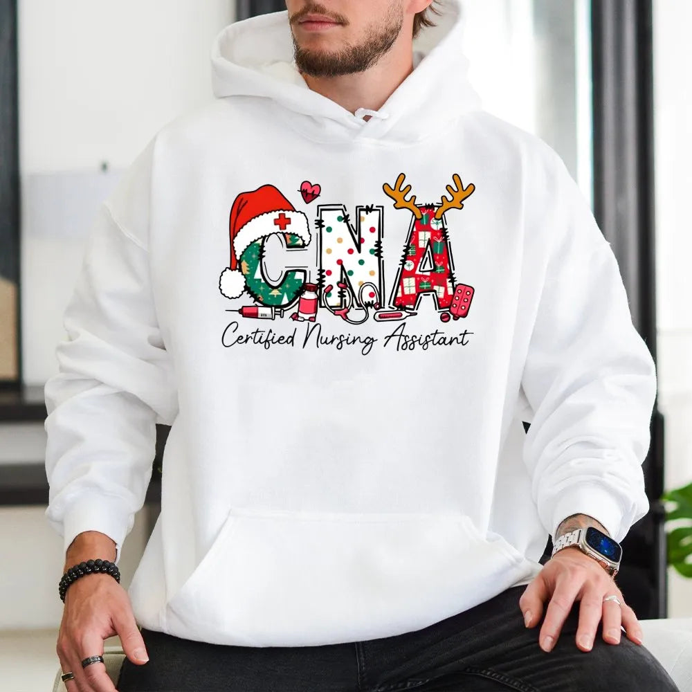 Certified Nursing Assistant Holiday Hoodie, CNA Christmas Hoodie, Nurse Xmas Sweatshirt, Medical Healthcare Pullover Hoodie P