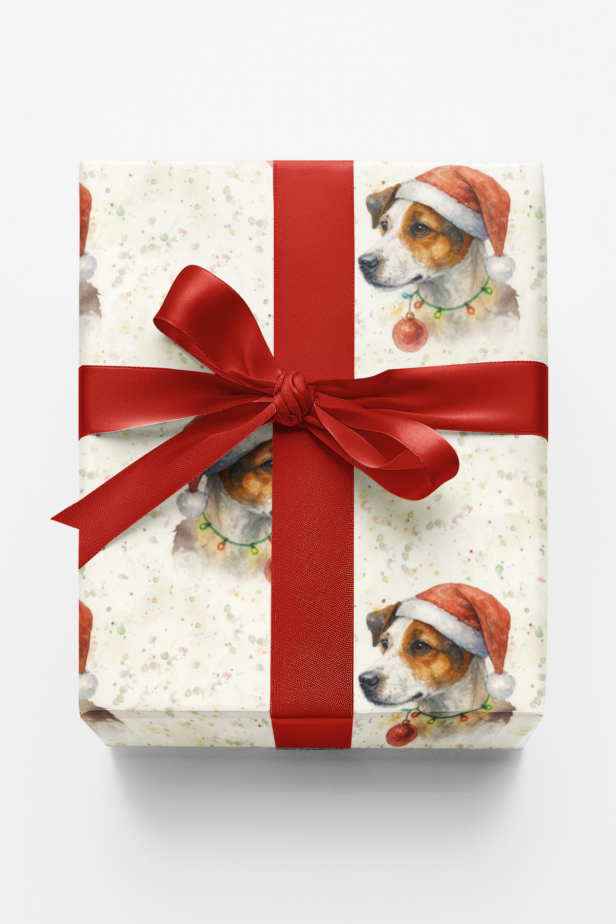 Santa Hat Dog Gift Wrap, Jack Russell Terrier Christmas Wrapping Paper, Festive Puppy Present Wrap, Holiday Dog Lover Present