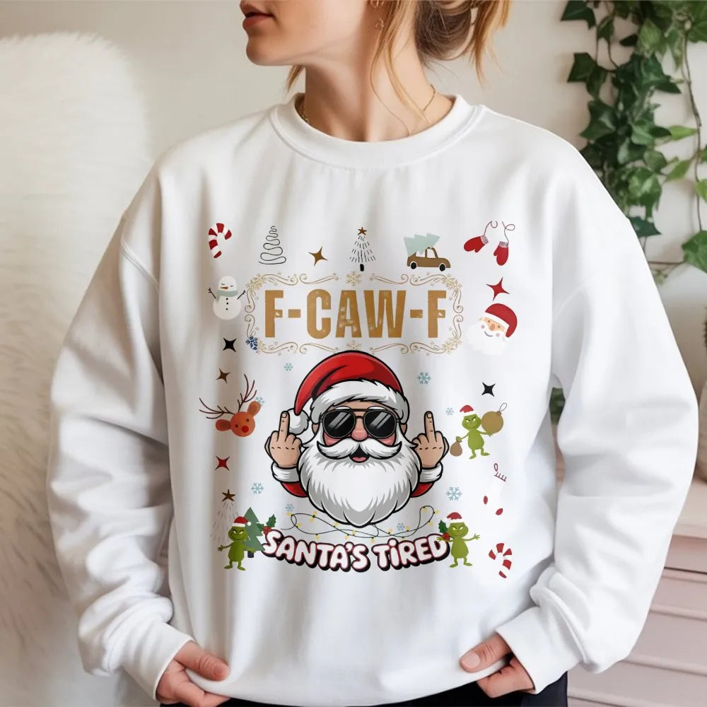 Humorous Rude Santa Middle Finger Sweater, Santa's Tired Sweatshirt, Humorous Xmas Holiday Crewneck, Sarcastic Christmas Pull