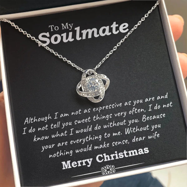 14k White Gold Knot Necklace, Soulmate Love Knot Necklace, Cubic Zirconia Pendant Necklace, Romantic Wife Jewelry, Christmas 