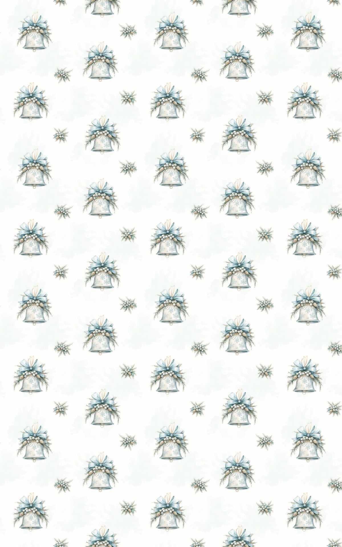 Silver Blue Holiday Wrapping Paper, Winter Bell Christmas Wrapping Paper, Elegant Floral Gift Wrap, Festive Winter Bell Wrapp