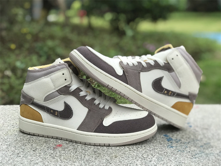 Mid Top Sneakers, White Brown Colorway, Lace Up Design, Casual Gift for Sneaker Fans