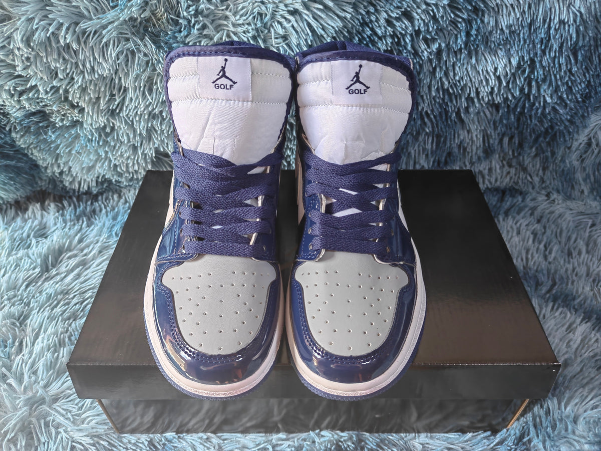 Golf Shoes, Midnight Blue Colorway, Patent Leather Footwear, Lace Up Design, Casual Gift for Shoe Lovers