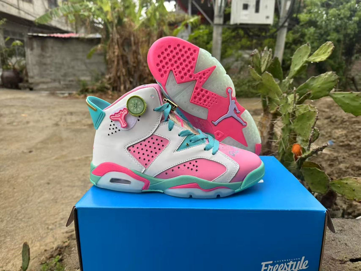 High Top Sneakers, White Pink Green Colorway, Lace Up Design, Casual Gift for Sneaker Fans