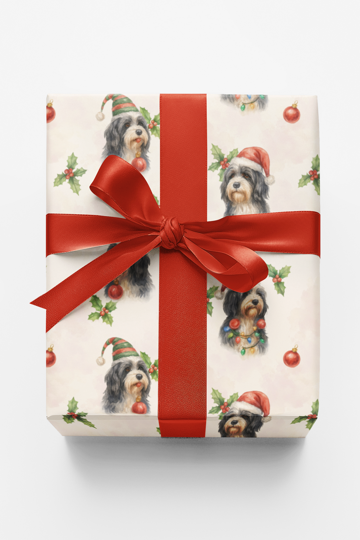 Dog Holiday Gift Wrap, Holly Jolly Beard Wrapping Paper, Pet Christmas Gift Wrap, Festive Xmas Wrapping Paper, Adorable Puppy